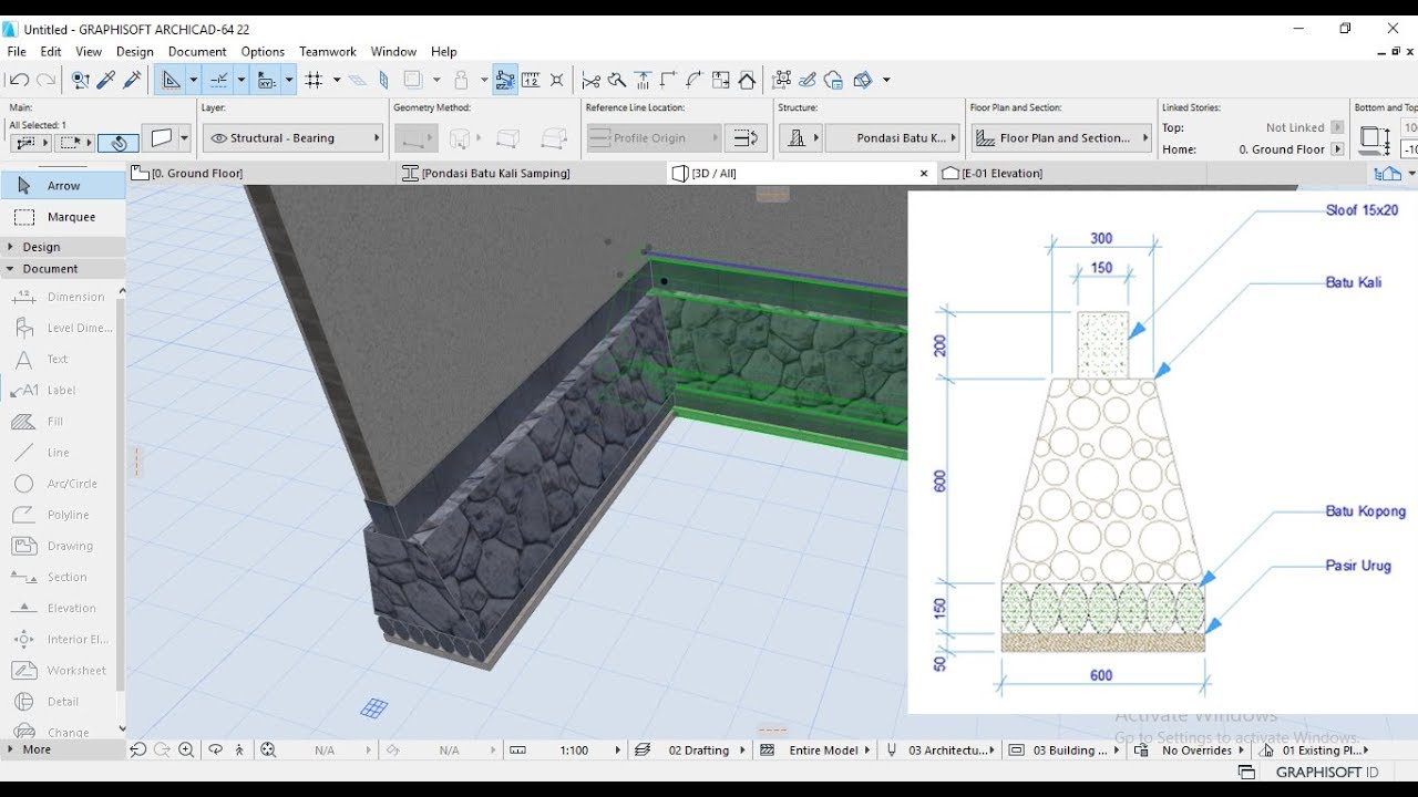 Tutorial ARCHICAD 22 Custome Foundation Membuat Pondasi Manual Kopleks Dengan Detail