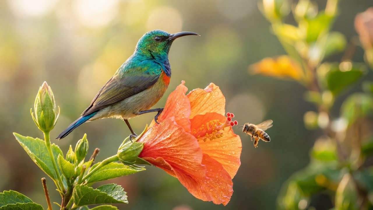 Relaxing Garden Birds & Bees 🐦🐝 | Flower Nature Sounds | No Music 4K