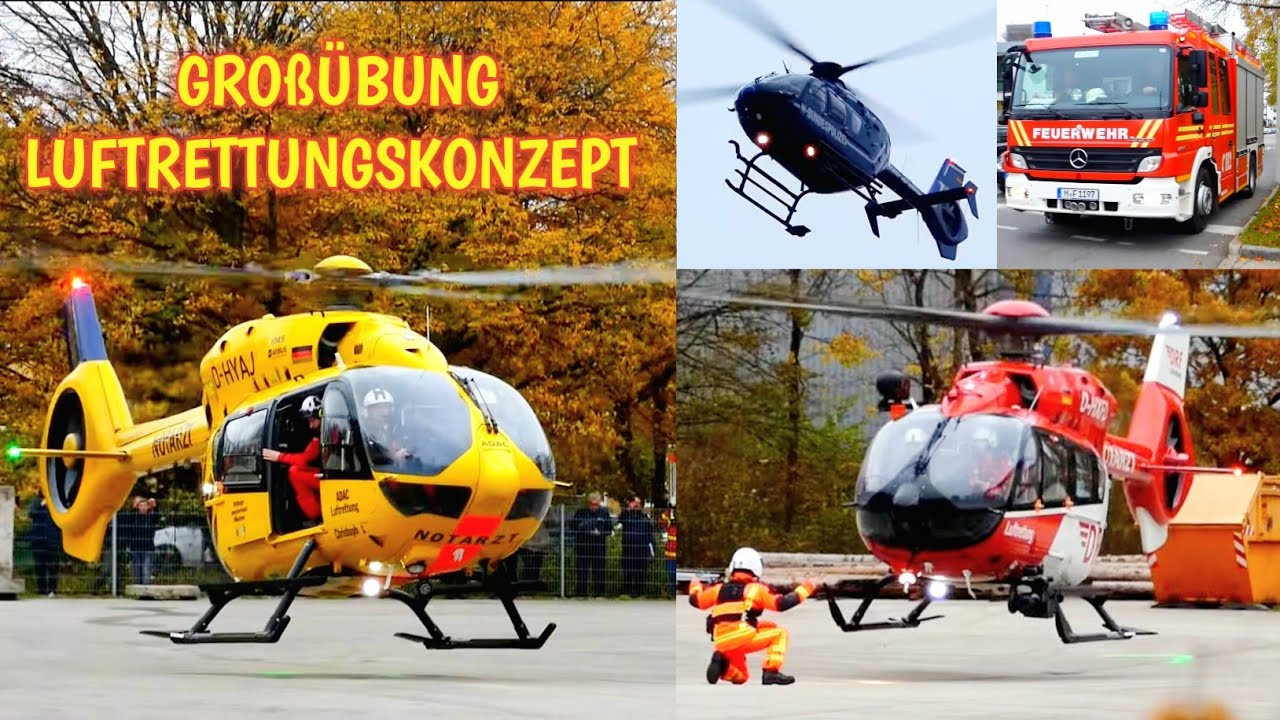 [Großübung Luftrettungskonzept München] Hubschrauber landen und starten an der BF FW2 Sendling