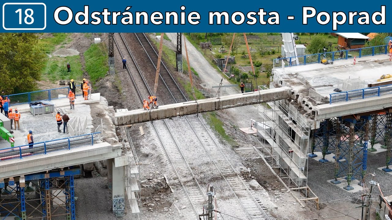 Odstránenie nosnej konštrukcie mosta na ceste I/18 v Poprade (16.5.2025)