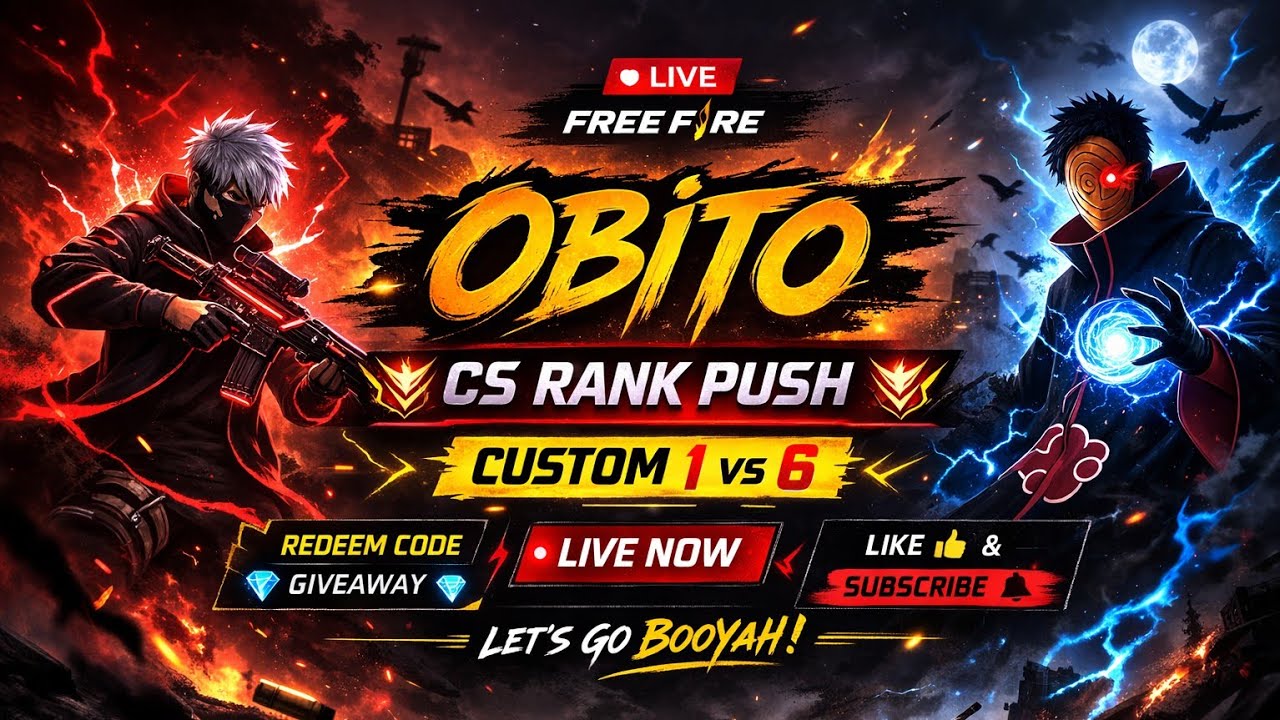 🔴 FREE FIRE LIVE | CS RANK PUSH 🔥 | CUSTOM ROOM 1 vs 6 😈 | REDEEM CODE GIVEAWAY | OBITO LIVE
