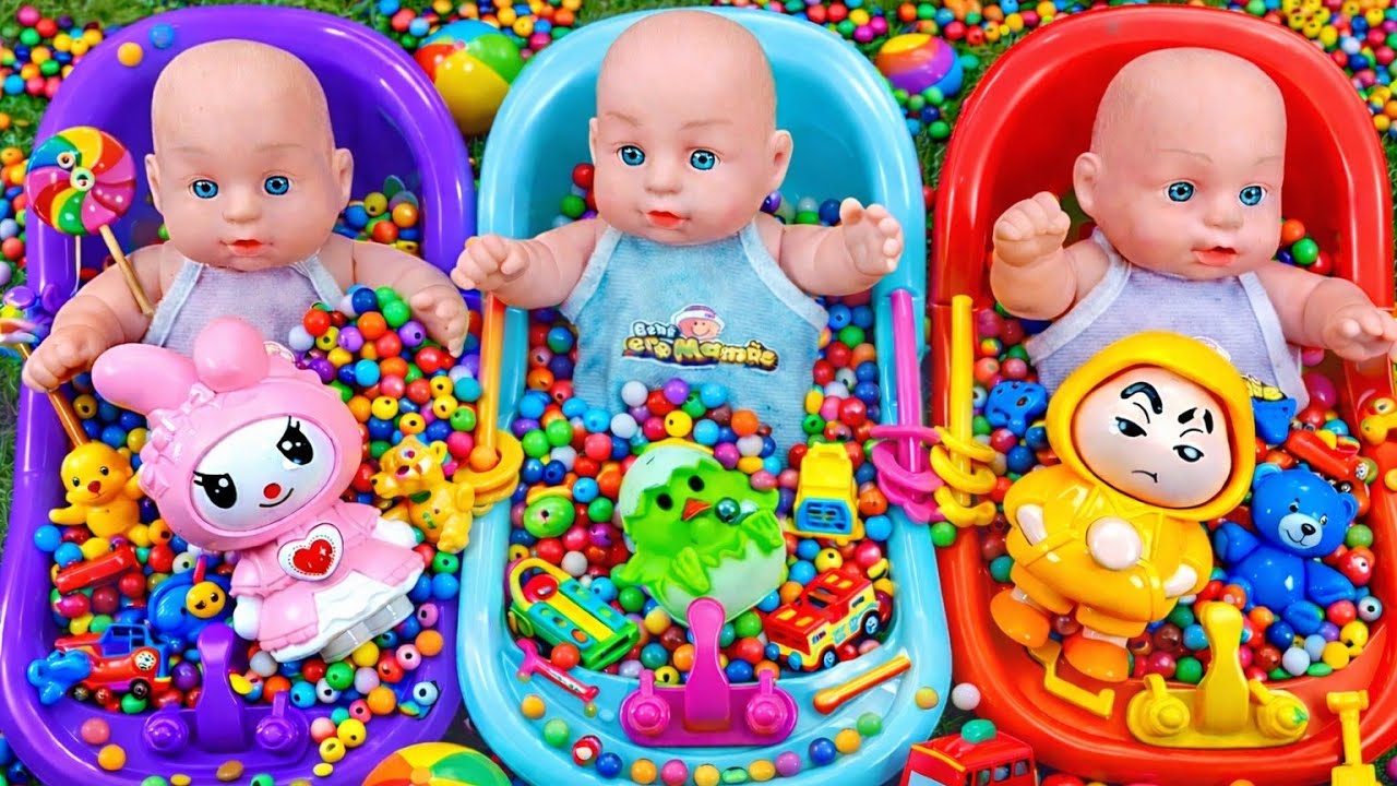 Full of 3 Rainbow BathTubs Candy with M&M's & Magic Slime Cutting Video 11