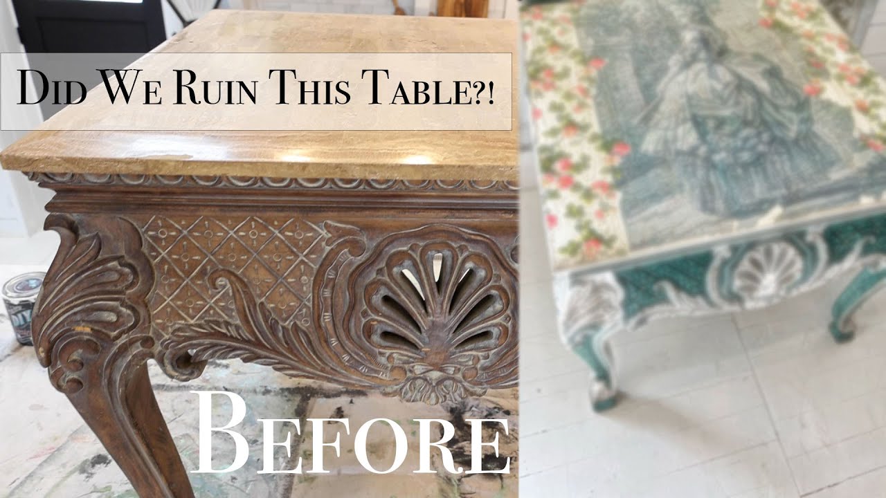 We Really Struggled On This Furniture Flip!  Decoupage and IOD Paint Inlay With DIY Paint and Waxes