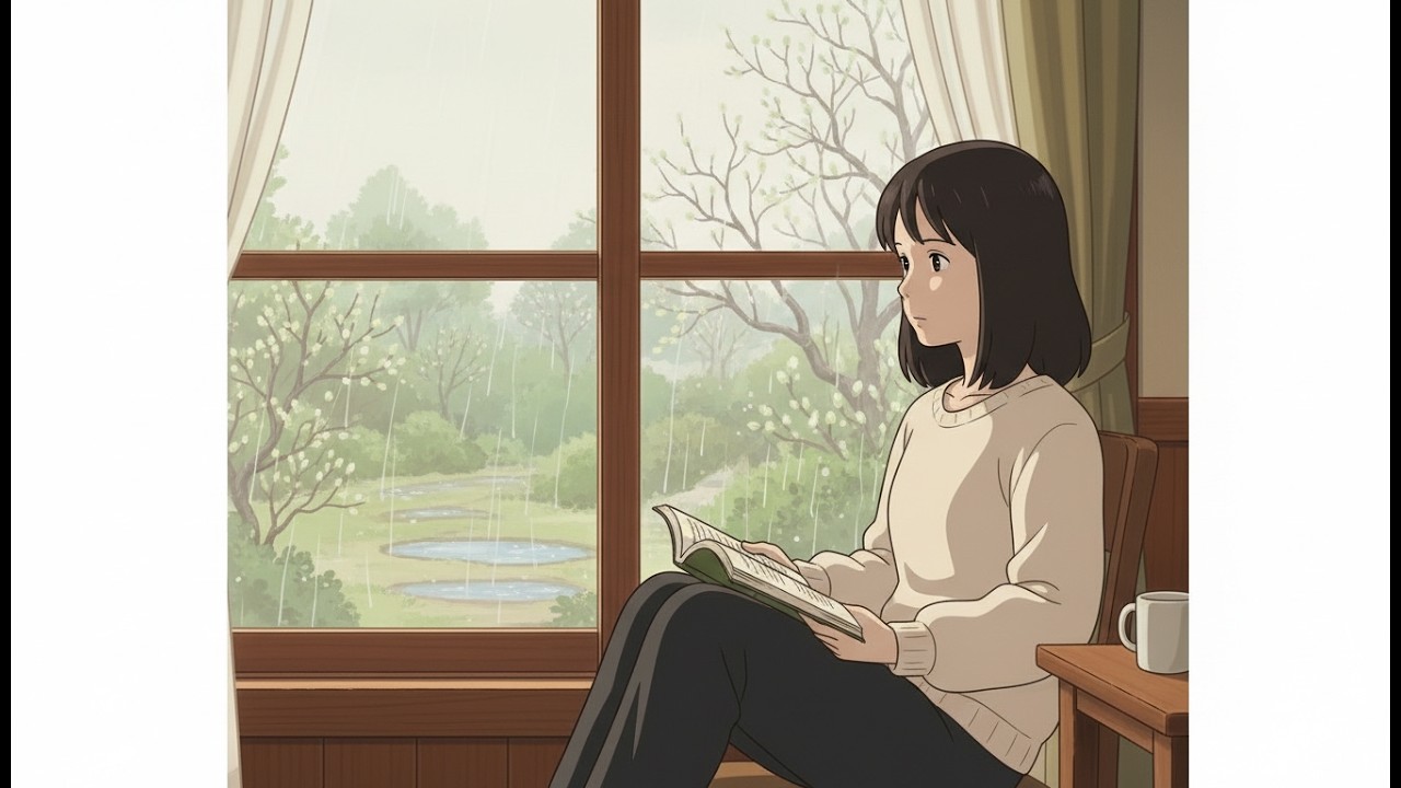 Rainy Cabin Library ASMR 🌧️ | Ghibli -Style ASMR