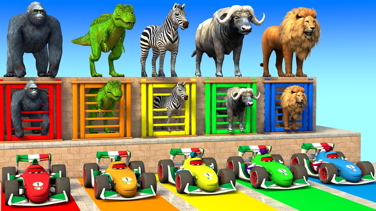 Long Slide Game with Cow Elephant Gorilla Hippopotamus Tiger 3d Animal Game Funny 3d Animals