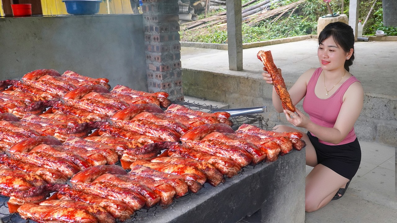 Buy 15Kg Of Pork at the Market - Processing Smoked Pork and Selling It To The Villagers