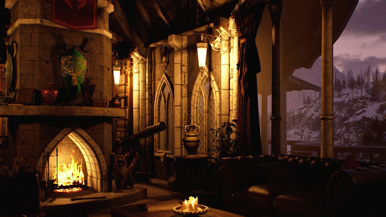 Mysterious Study of an Ancient Eldar | Dark Academia Ambience (Heavy Snow & Fireplace)