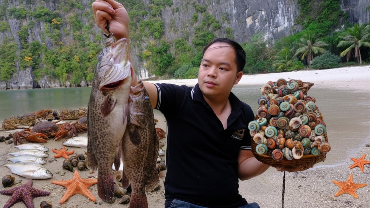 Survival experience: a young man goes to an uninhabited island, fishes, and spends the night