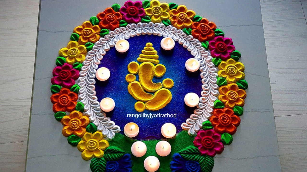 #1587 Ganesh chaturthi rangoli designs | Janamashtmi Rangoli design | satisfying video