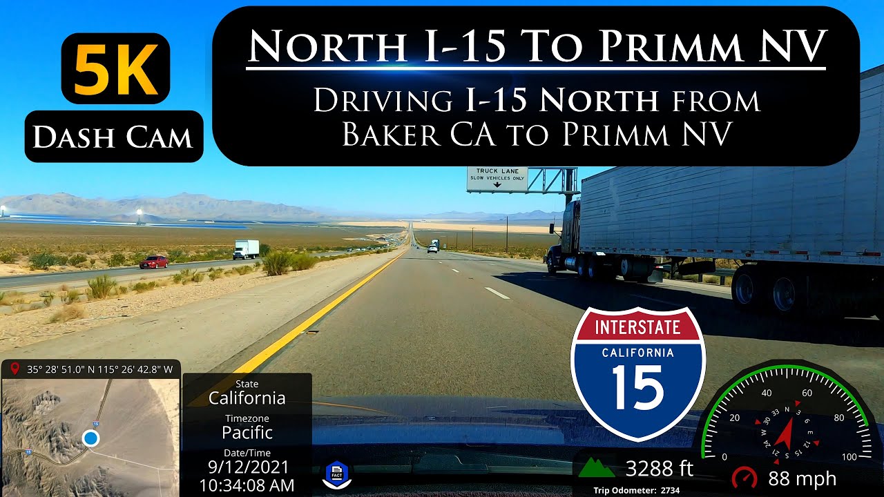 Let's Drive North on I-15 to Primm Nevada from Baker California in the Mojave Desert in 5K ULTRA HD