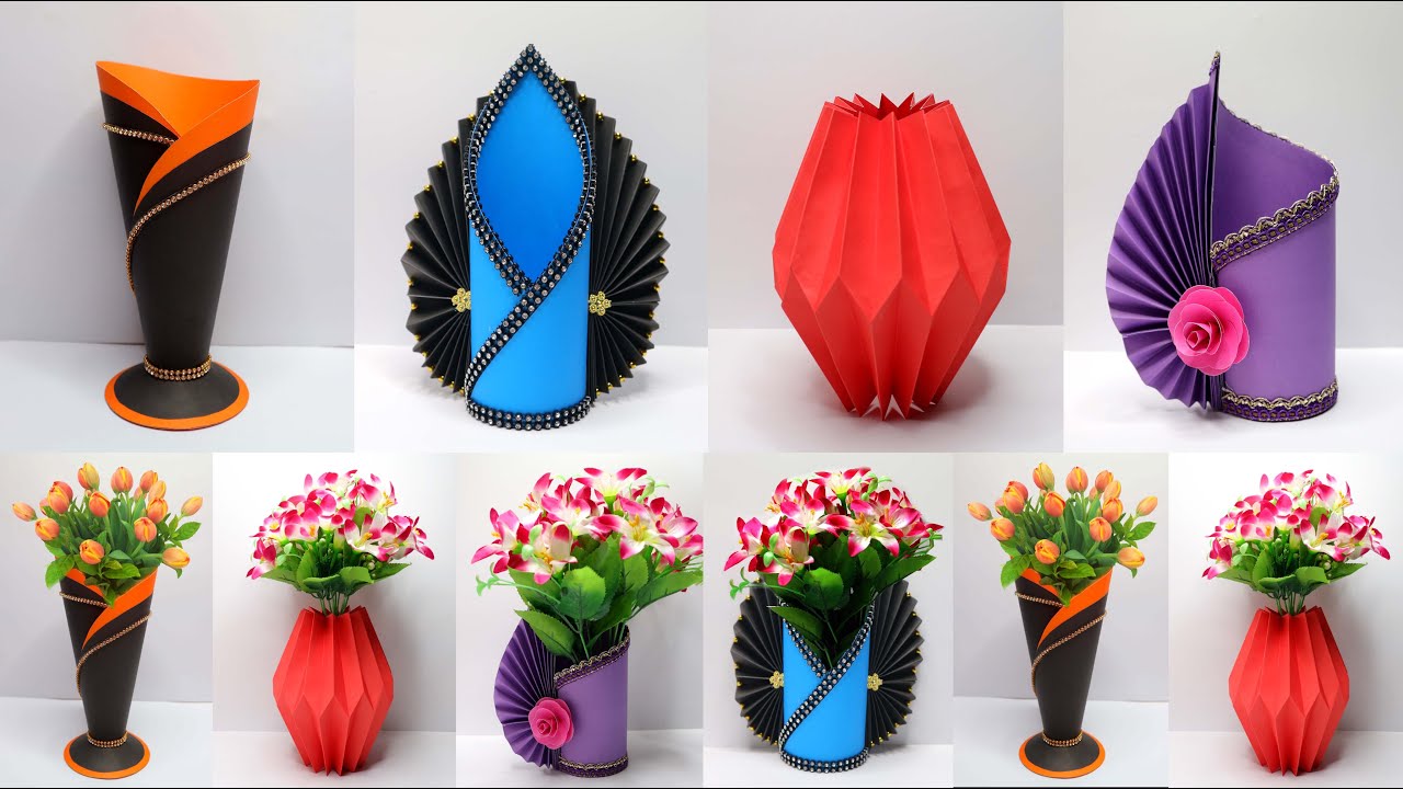 4 Ide Kreatif Terbaik Vas Bunga dari Kertas Warna ! Paper Flower Vase DIY Ideas