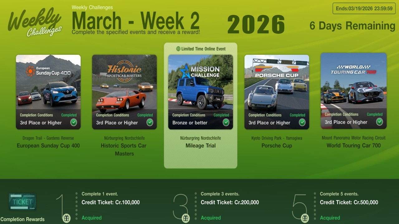 GT7|Weekly Challenges|March - Week 2|Cars & Setups(1.68)