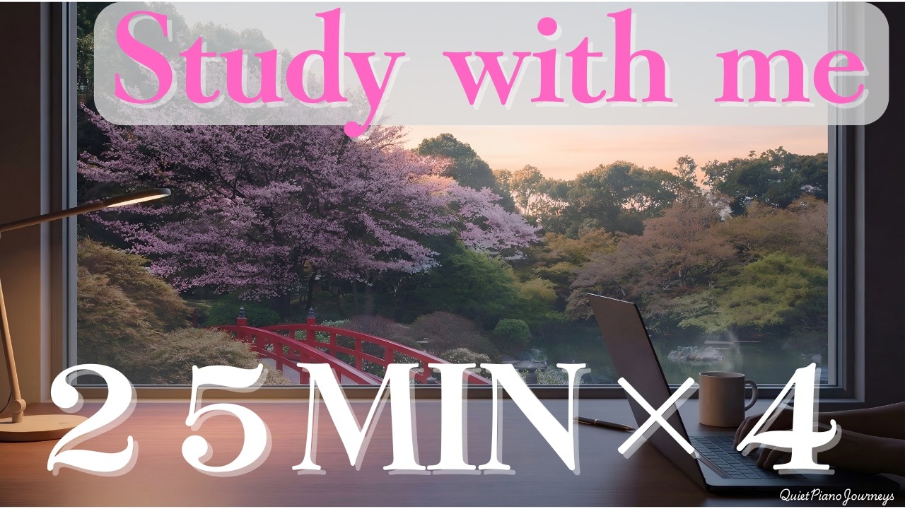 Japanese Spring Garden 🌸 Study With Me | 2H Pomodoro (25×4) | Calm Piano BGM [4K]
