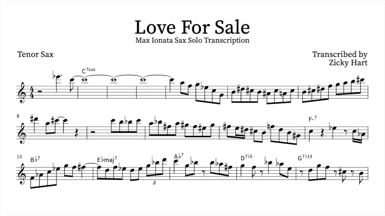 Max Ionata - "Love For Sale" Tenor Sax Solo Transcription