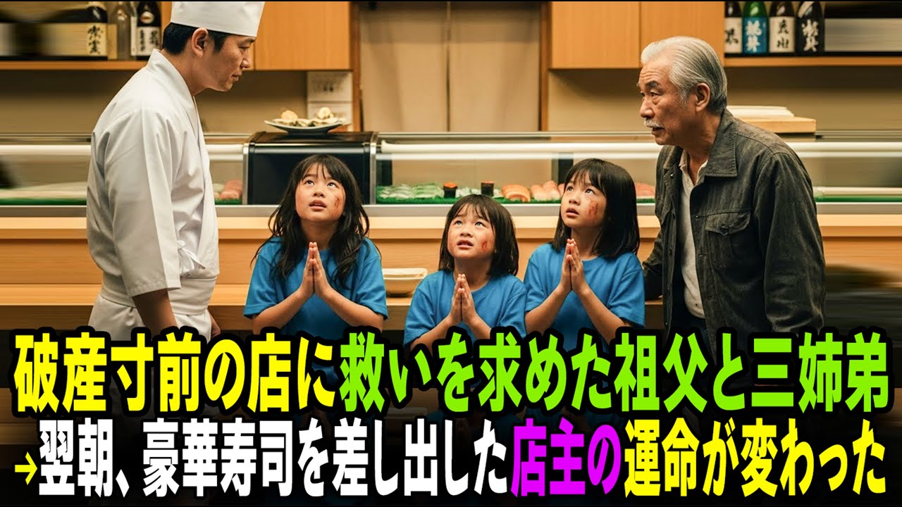 破産寸前の寿司屋に、祖父と三姉弟が「所持金は10円しかない」と頭を下げて来店。店主が豪華寿司を無料提供した翌朝、店に救いの知らせが届いた。