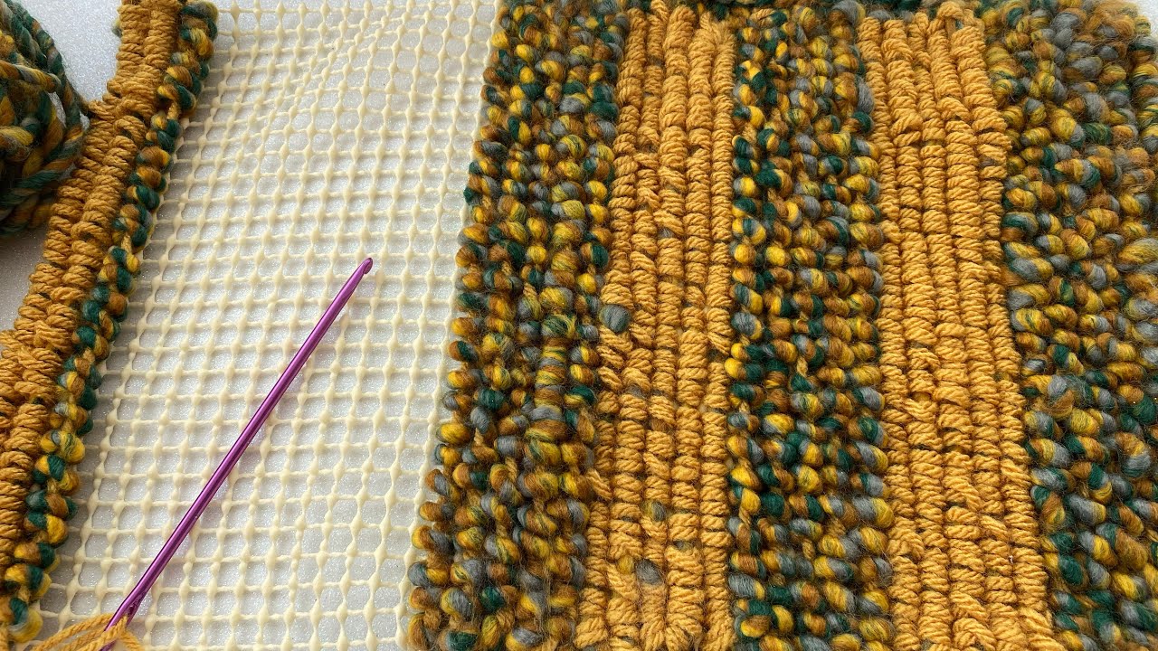 TIĞ İĞNE İLE HALI KAYDIRMAZ ÜZERİNE PASPAS YAPIMI/Making mats-rugs with crochet needle technique
