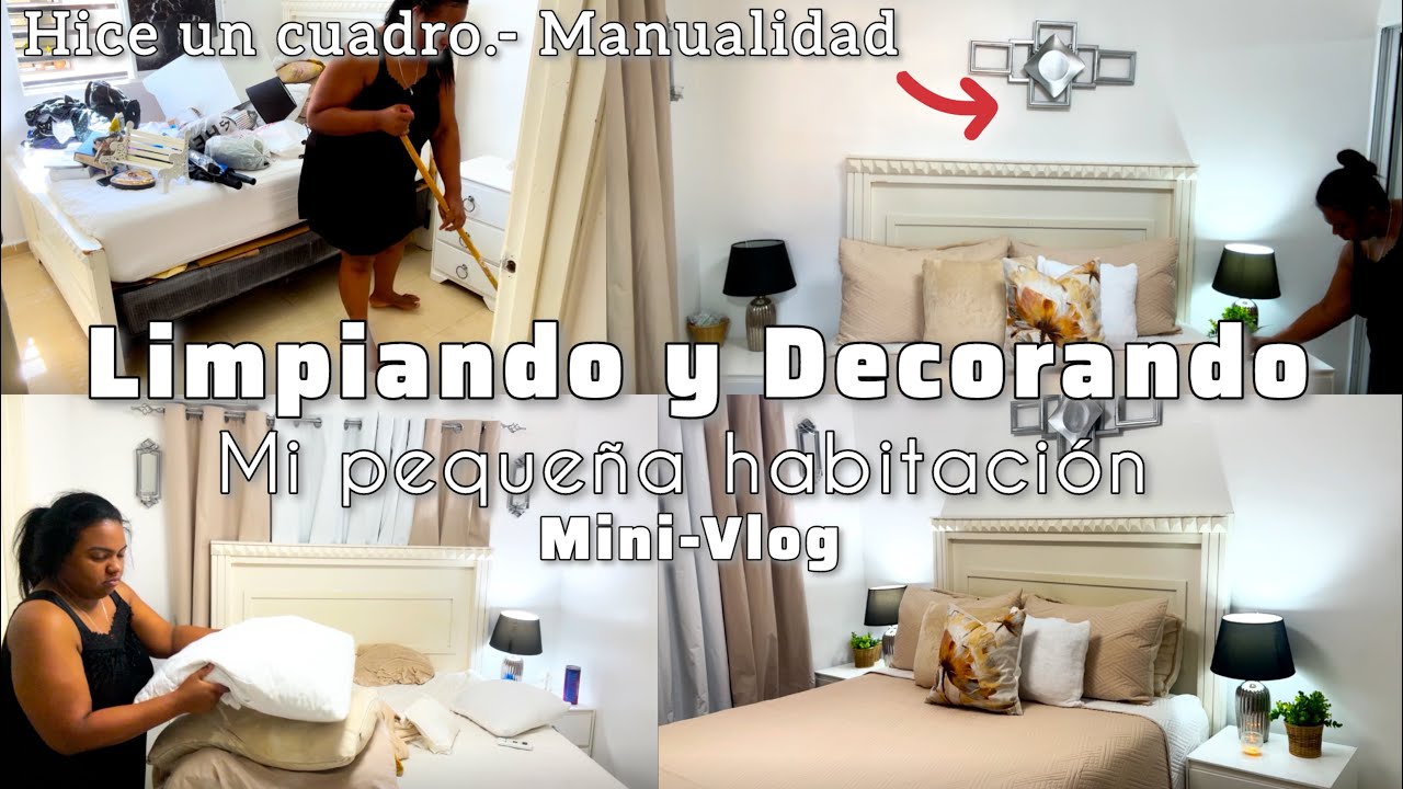 👉Limpiando y Decorando🪴Mi pequeña Habitación✅Hice un cuadro para Decorar ♻️Mini- Vlog☀️#vlog #decor 