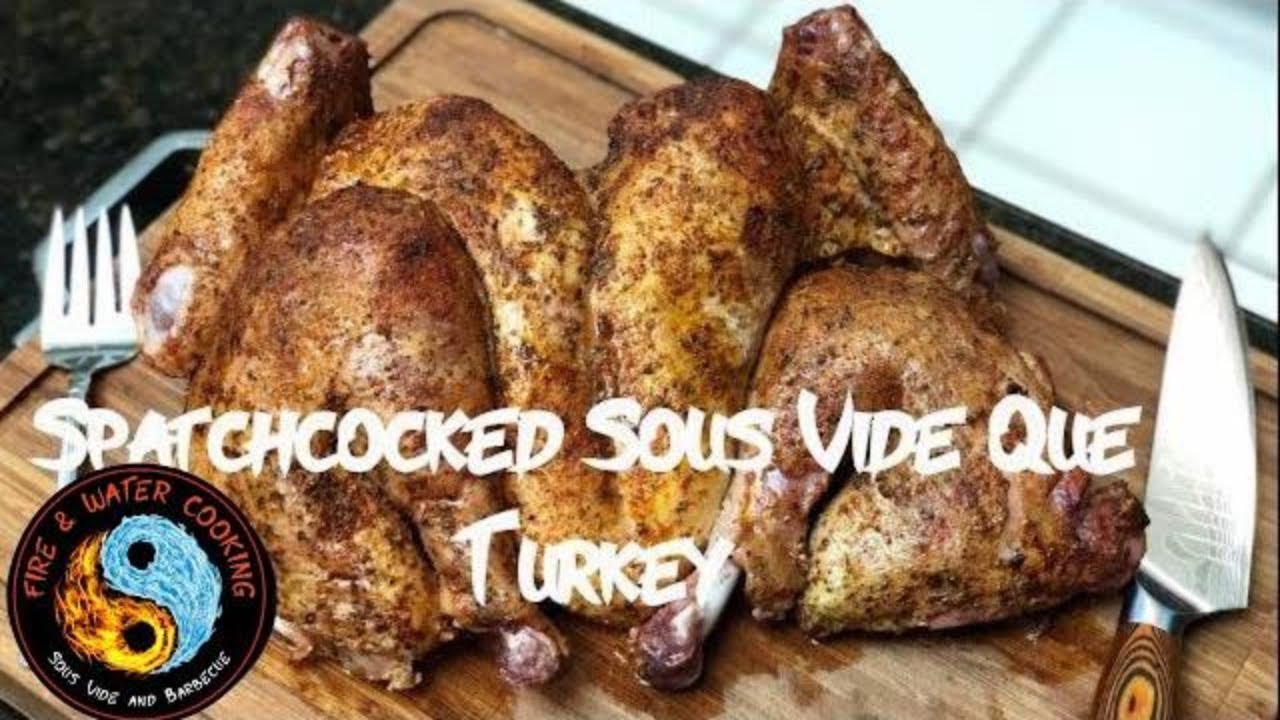 Sous Vide Que Whole Spatchcock Turkey Finished on Camp Chef SmokePro