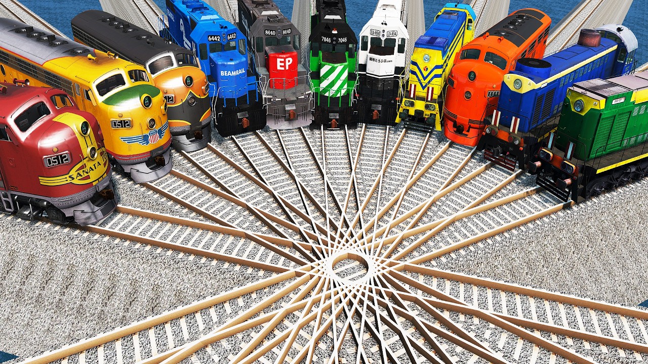 25 Trains Impossible Crossing Tracks - BeamNG.Drive