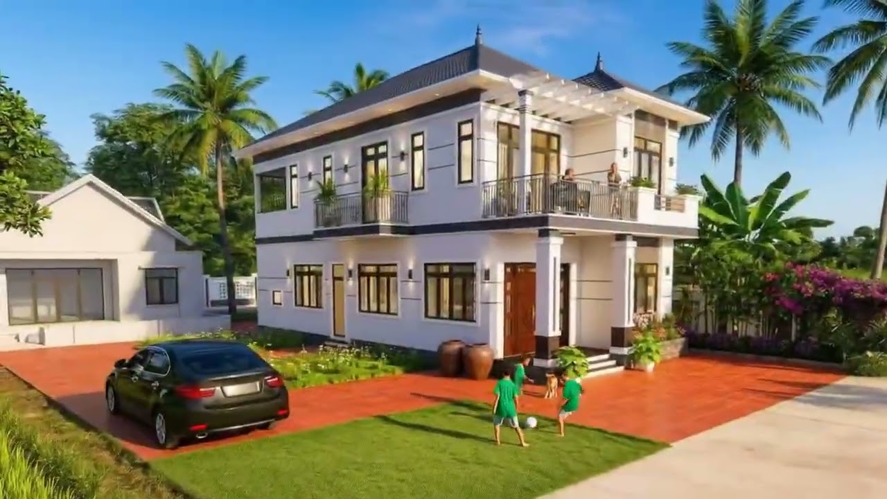V923 | Bản vẽ kiến trúc mẫu thiết kế nhà mái Nhật 2 tầng 6 phòng ngủ kích thước 7,8x15,8m