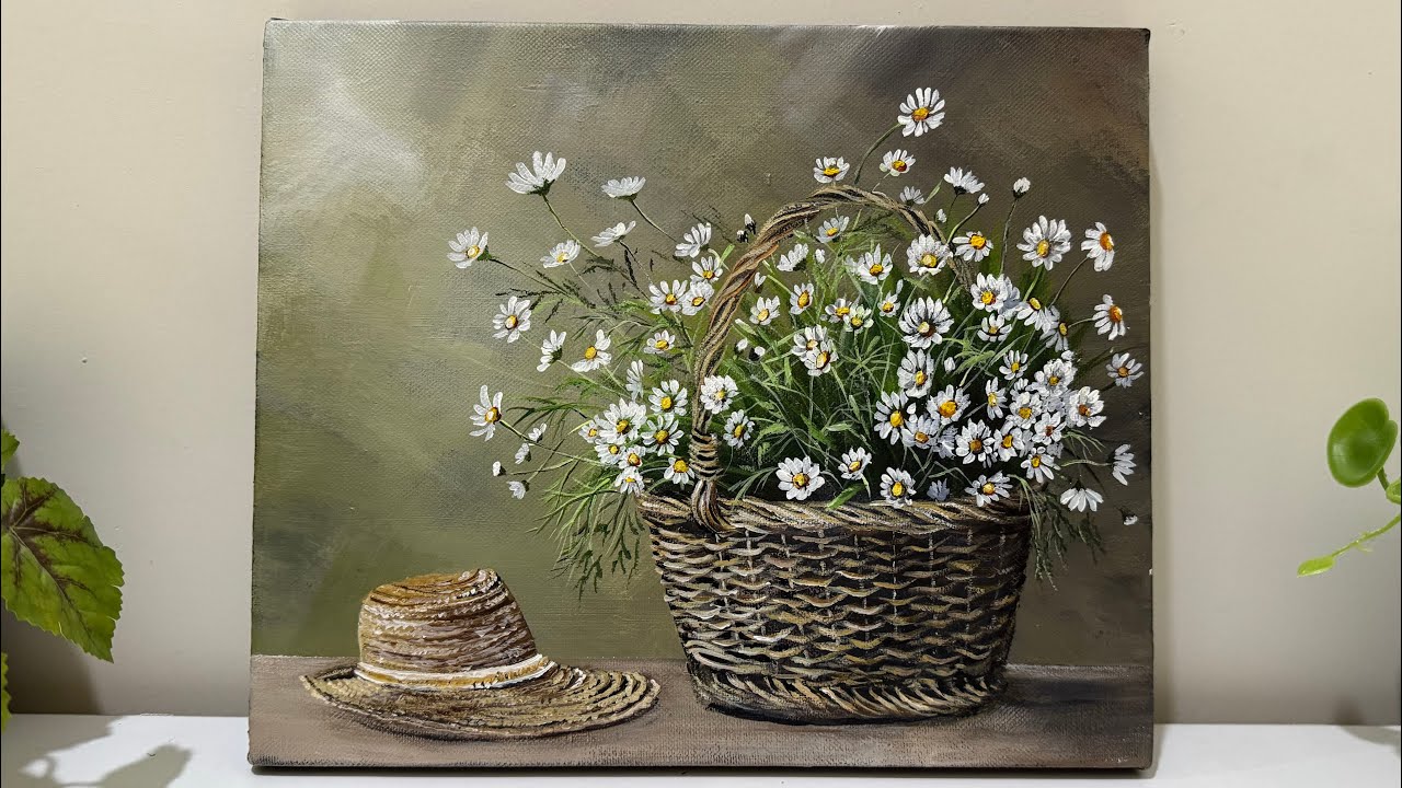 How to Paint Daisies in a Basket || Step-by-step Acrylic Painting 