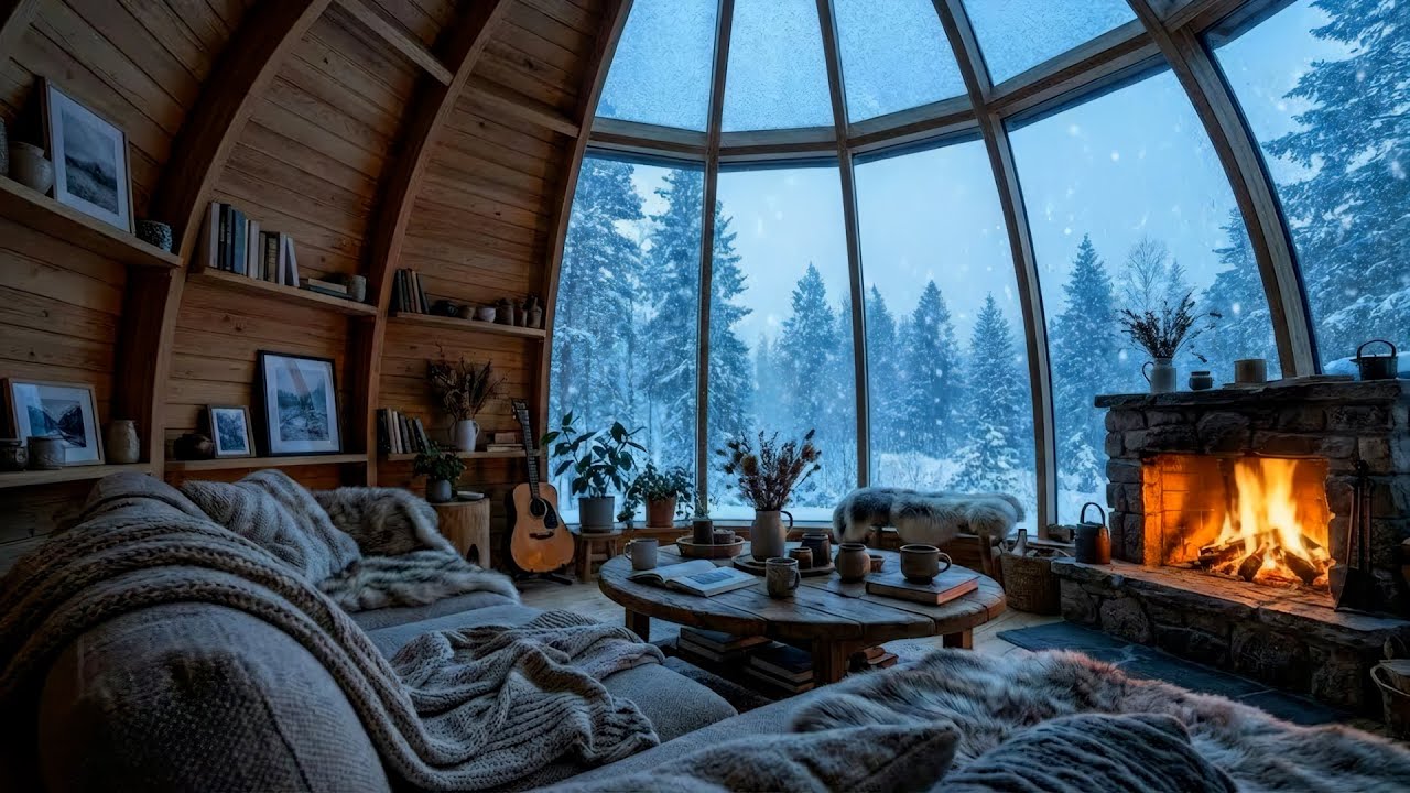🎹❄️ 10 Часов Уютного Зимнего Пиано | Белый Лаунж, Камин и Снег | Сон Расслабление Учёба Фокус