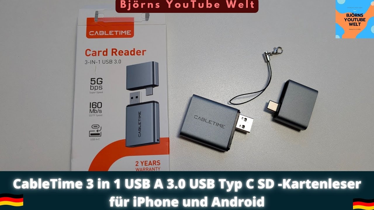 CableTime 3 in 1 USB A 3.0 USB Typ C SD -Kartenleser für iPhone und Android