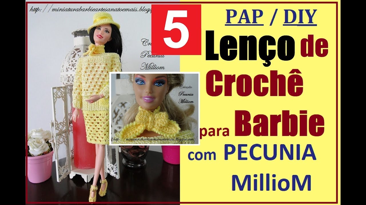 Lenço de Crochê Para Bonecas Passo a Passo Com Pecunia MillioM