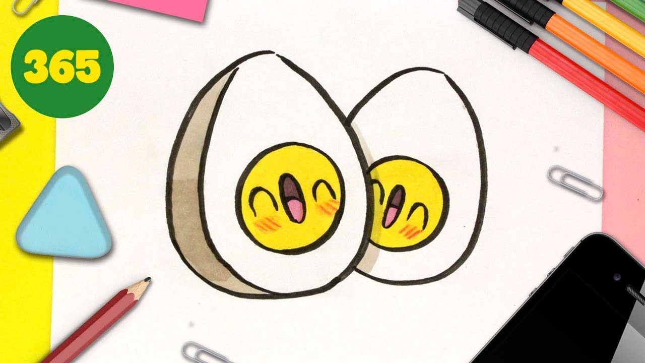 COME DISEGNARE UOVO SODO KAWAII PASSO PER PASSO, Come disegnare cibo