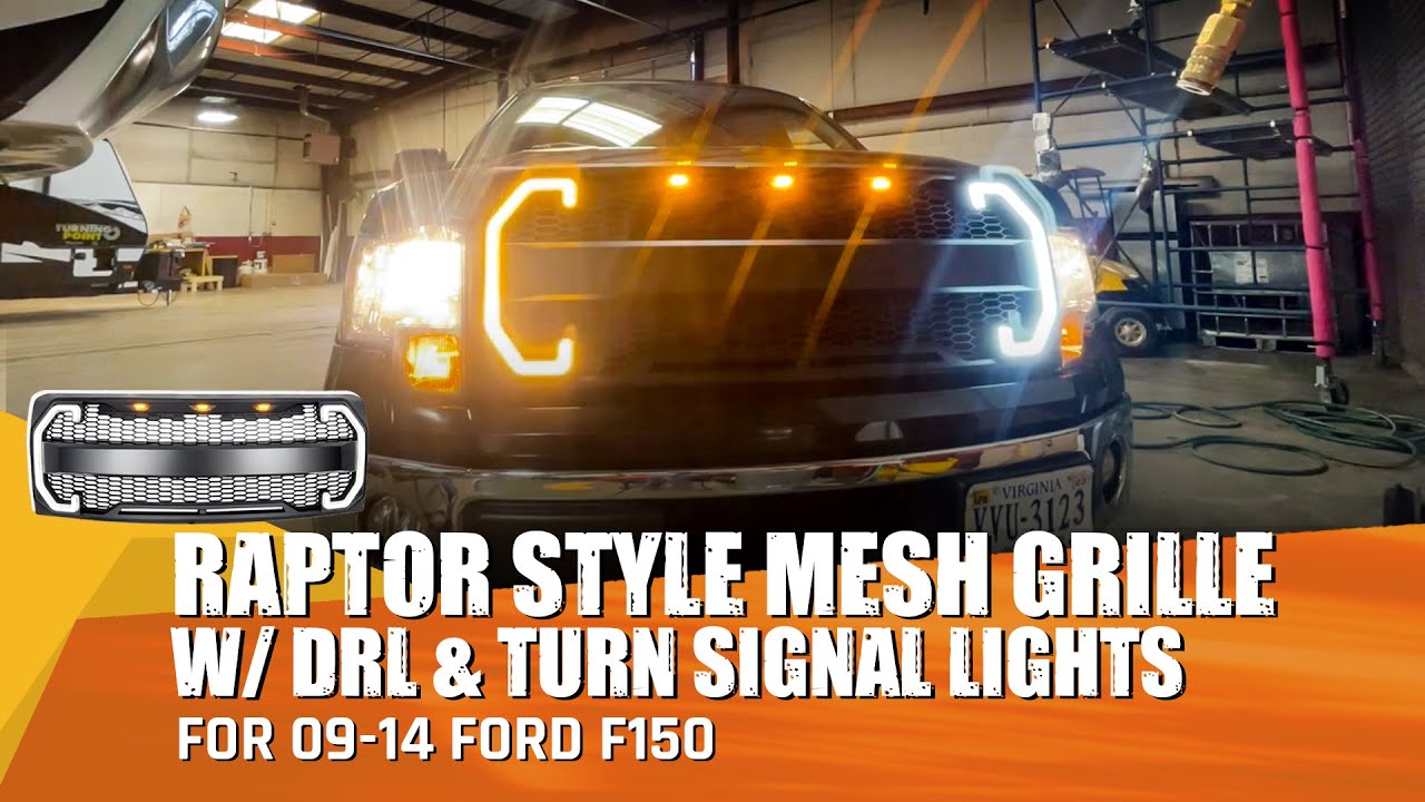09-14 Ford F150 Raptor Style Mesh Grille W/DRL & Turn Signal Lights Installation Video | AMOFFROAD