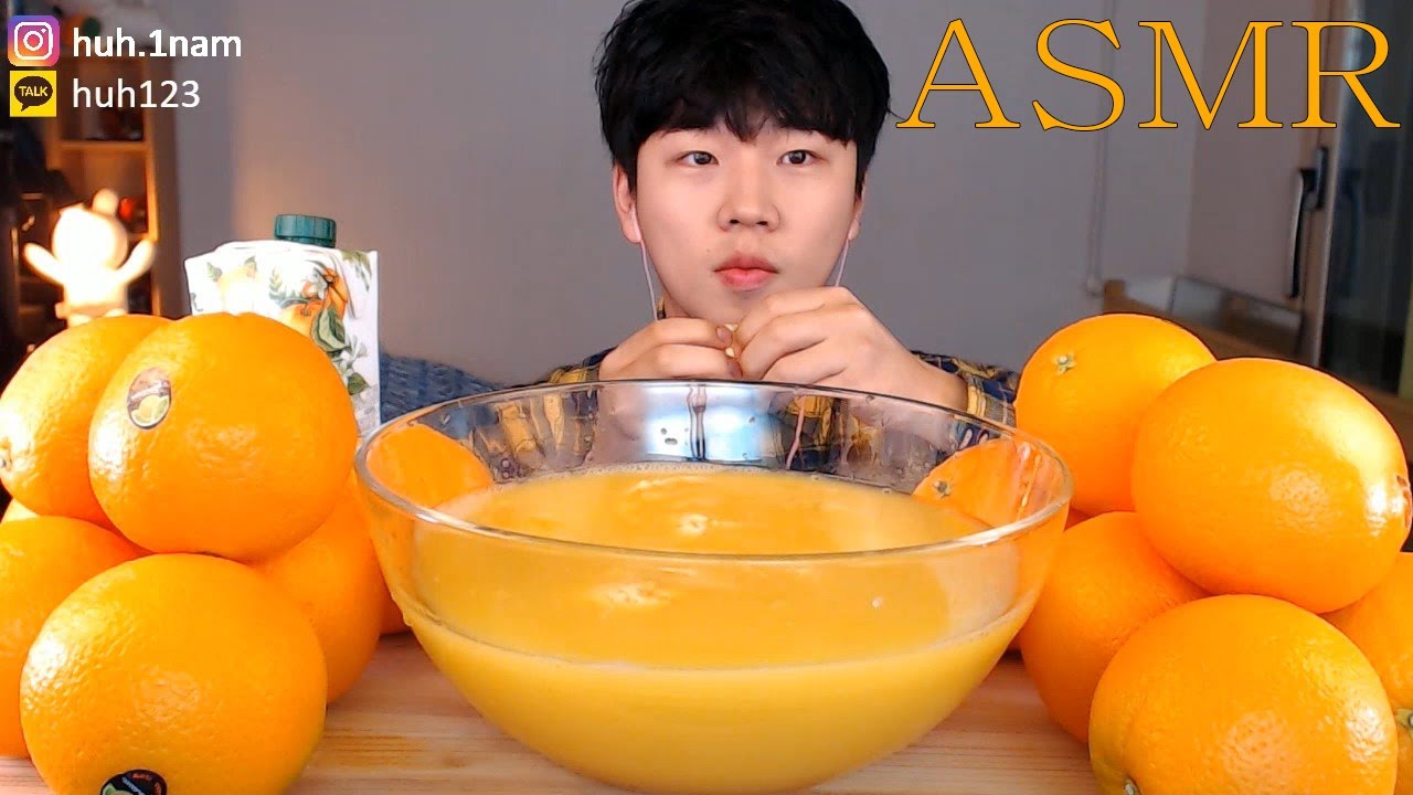오렌만에 오렌지 주스 ^^* Orange juice Bottoms up Chug gulping 리얼사운드 원샷 먹방 Eating Sound Mukbang ASMR