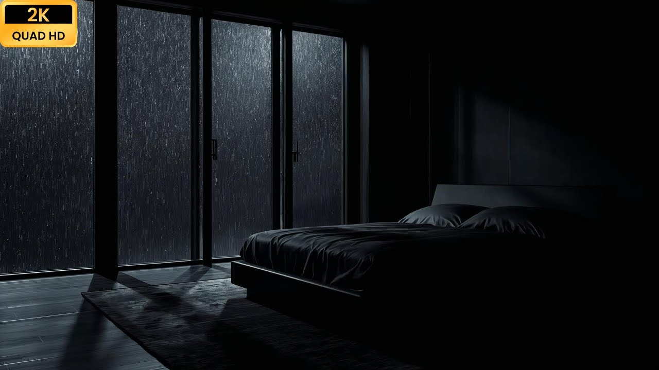You’re Resting in a Silent Dark Bedroom as Rain Hits the Glass 🌧️