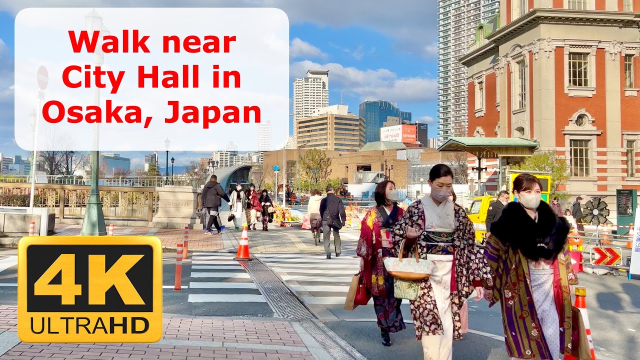 Osaka, Japan downtown walk 25min (City Hall, Dojima, riverside)