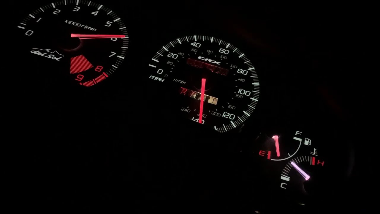 Honda CRX Del Sol color changing gauge needles + white backlit plasma dials