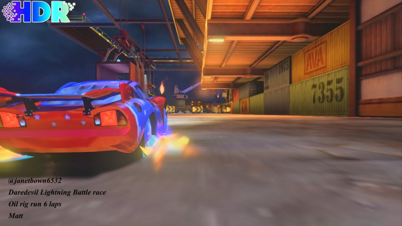 [HDR] Cars 2 The Video Game | Daredevil Lightning - Battle Race | Oil Rig Run 6 laps