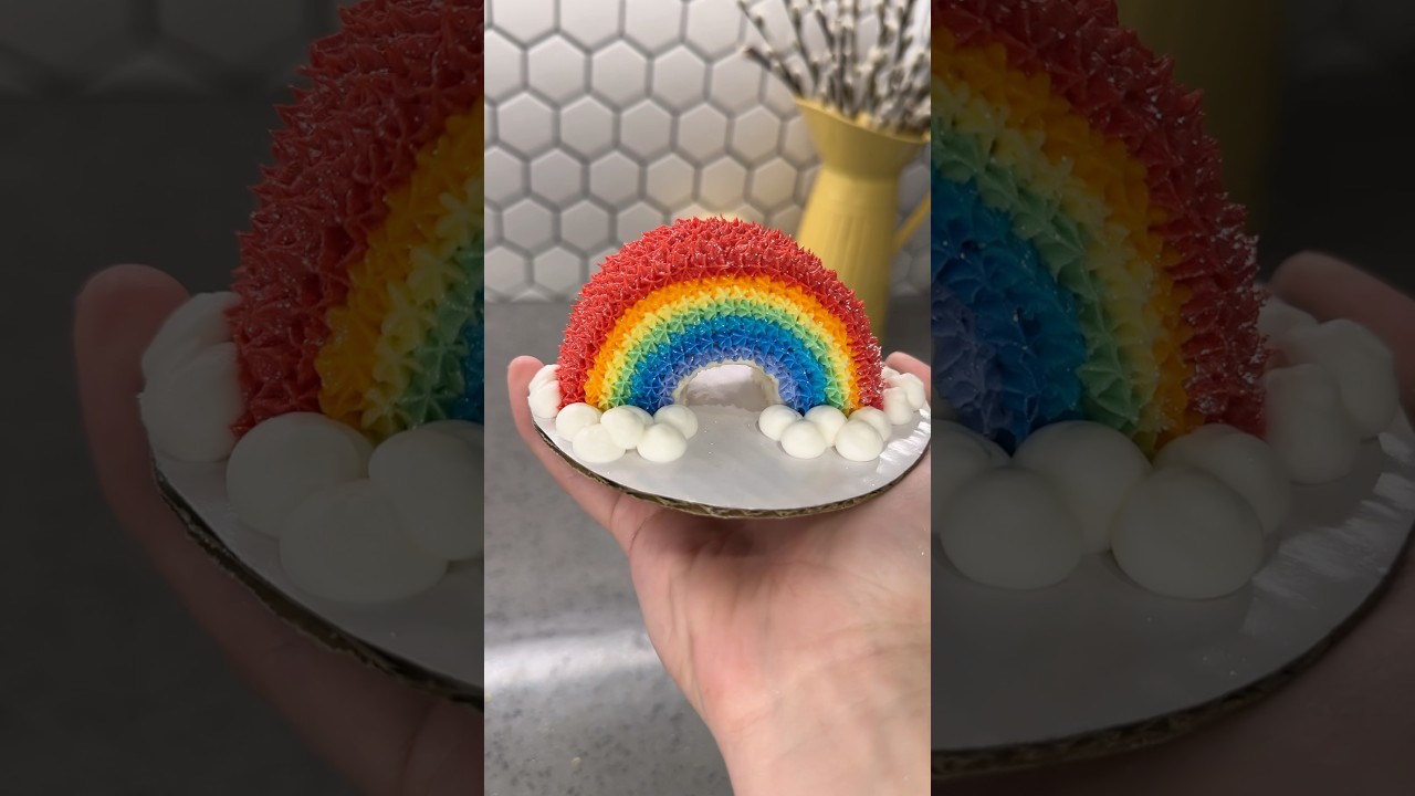 🥹 The tiniest rainbow cake you ever did see!! 🌈 #mini #cakedecorating