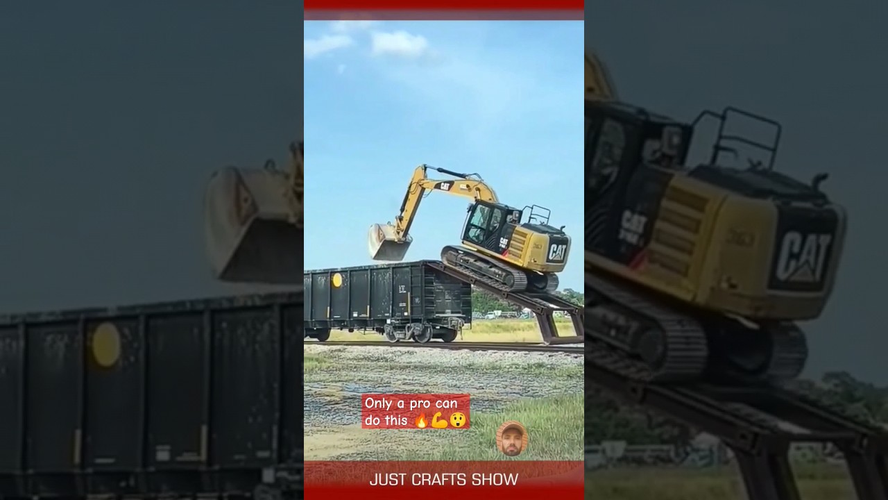 An excavator drives onto a train carriage - Amazing technologies and tools