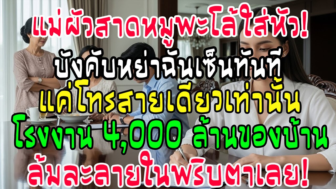 ถูกแม่สามีสาดหมูพะโล้บังคับหย่า! ฉันเซ็นปุ๊บโทรแค่สายเดียว...โรงงาน 4 พันล้านล้ม!