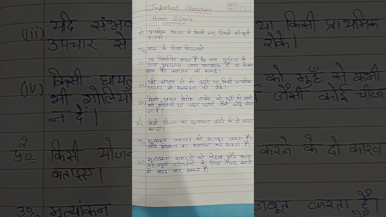 NIOS CLASS 10th (Home science) Most Important questions 