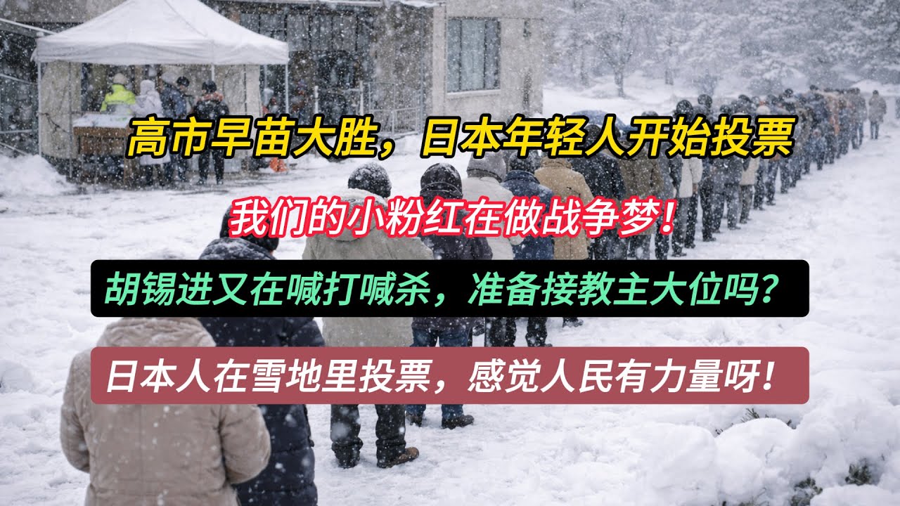 高市早苗大胜，日本年轻人开始投票；我们的小粉红在做战争梦！胡锡进又在喊打喊杀，准备接教主大位吗？日本人在雪地里投票，感觉人民有力量呀！