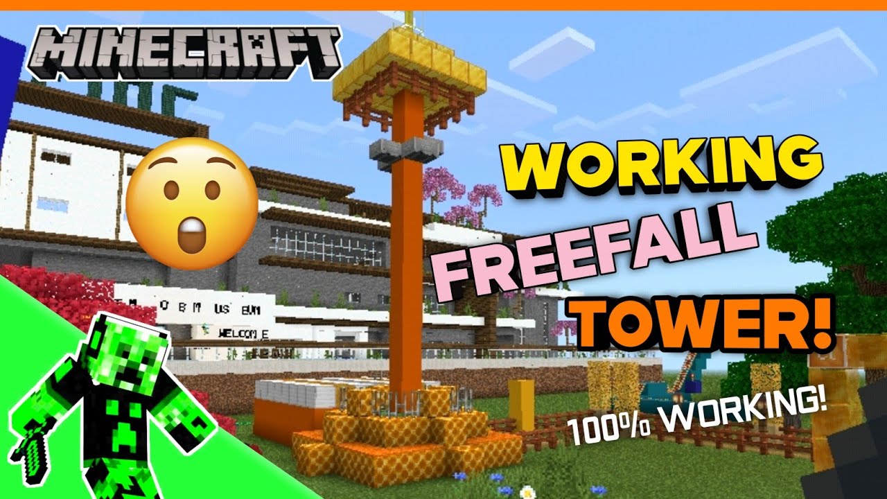 🎢🕴 Minecraft Bedrock: How To Make A Working Freefall Tower! | Tutorial + Gameplay | Zenon