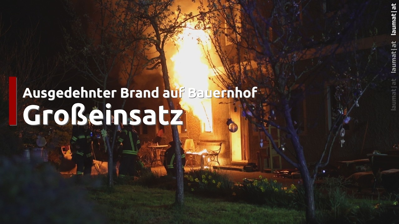 Gro&szlig;einsatz der Feuerwehr bei Brand im Wohntrakt eines Bauernhofes in Wels-Schafwiesen