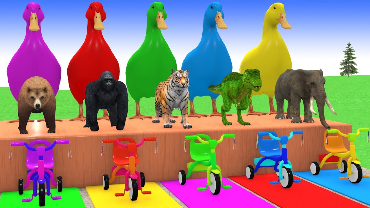 Long Slide Game with Cow Elephant Gorilla Hippopotamus Tiger 3d Animal Game Funny 3d Animals