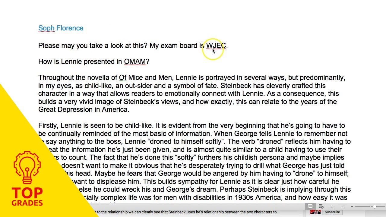 Learn How to Write About Lennie in Of Mice and Men (thanks Soph)