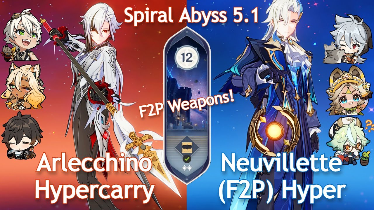 Spiral Abyss 5.1! C0 NEUVILLETTE HYPERCARRY (F2P) x C0 ARLECCHINO HYPER | Floor 12 | Genshin Impact