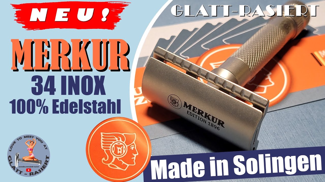 MERKUR 34 INOX ║ Edelstahl Made in Solingen - Rasierhobel / Nassrasur // GLATT - RASIERT