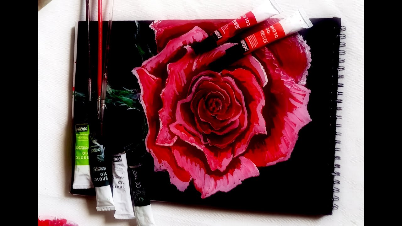 L'aquarelle / dessin d'une fleure sur papier noir,