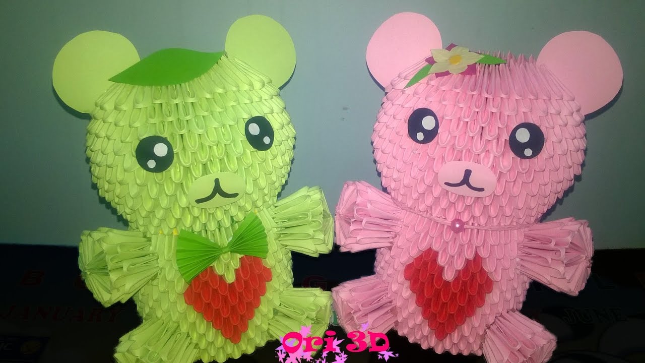 Tutorial Bear 3D Origami - Hướng dẫn xếp cặp gấu Origami 3D