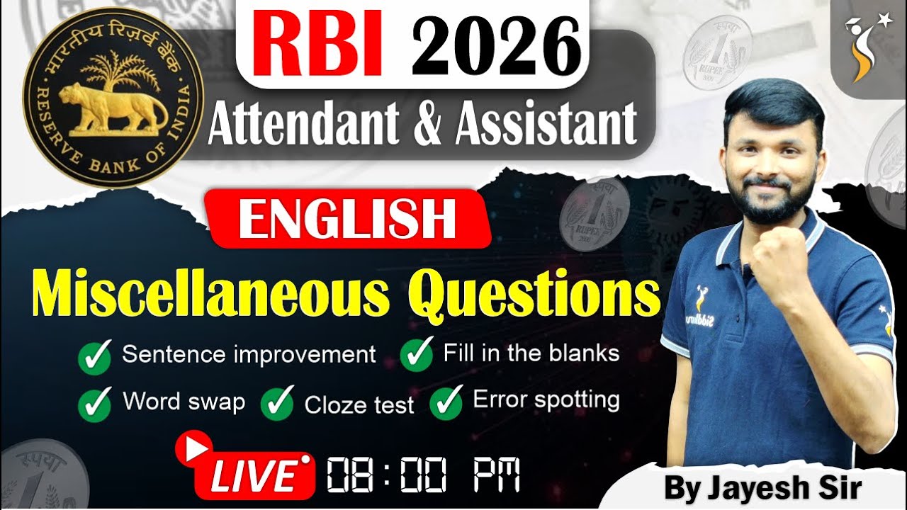 RBI Attendant 2026 | Error Spotting, Cloze Test, Word Swap | Jayesh Sir English Mega Class