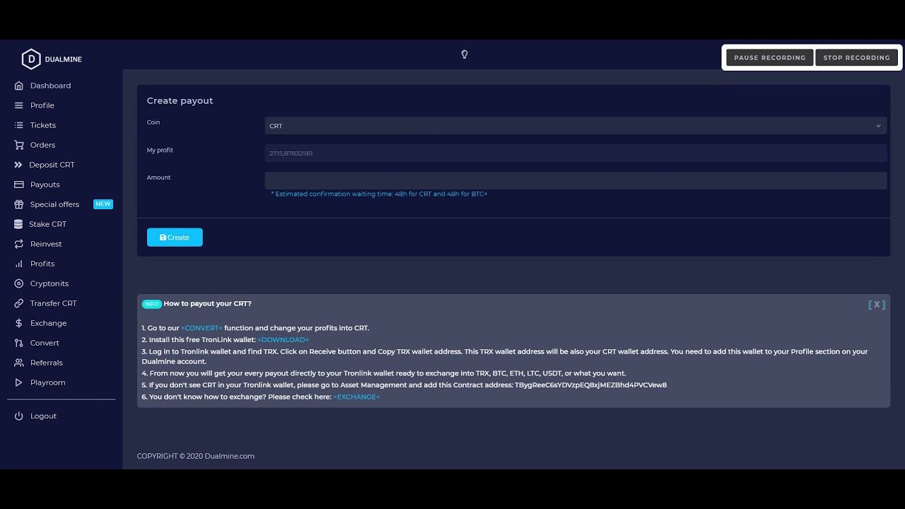 NO PAYOUT OPTION ON SCAMWEBSITE DUALMINE.COM